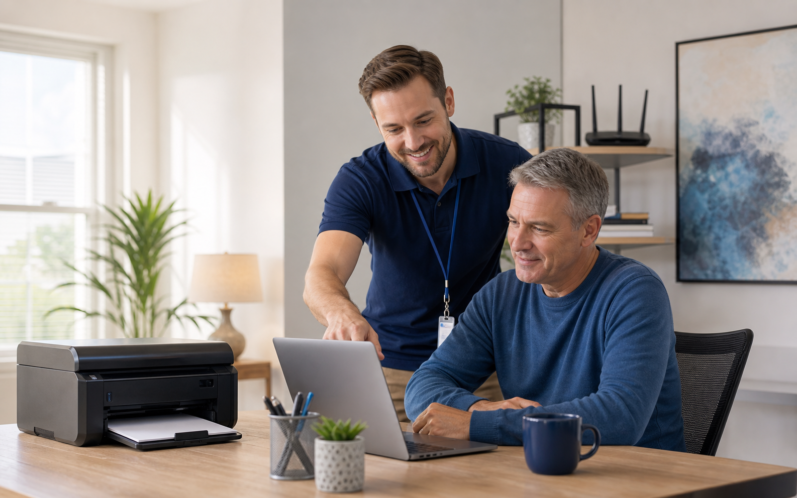 Home Tech Support com impressora e laptop